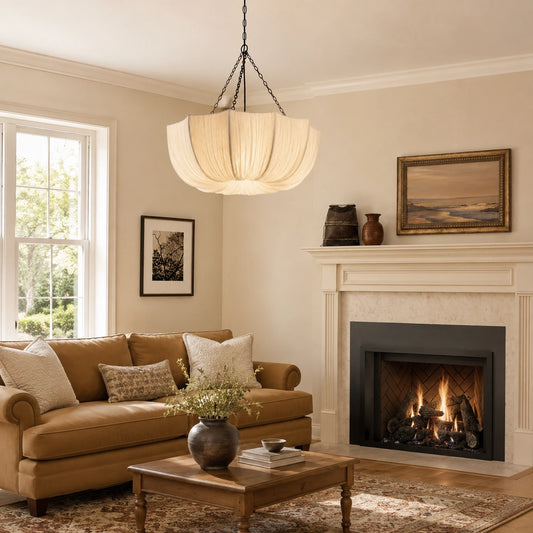 Willy Vintage Linen Fabric Bowl Pendant Light
