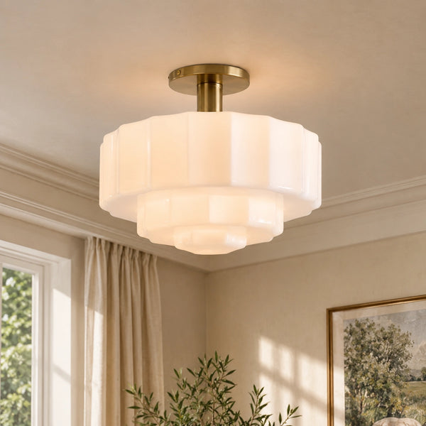 Wren Moderne Laaggedekte Textuur Melkglas Plafondlamp (14")