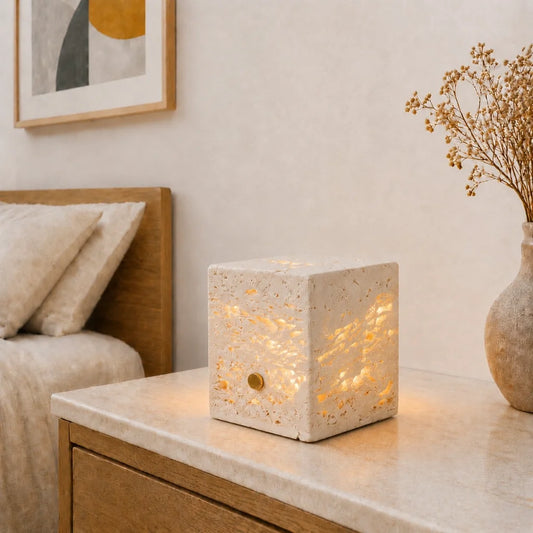 Wrenn Wabi Sabi Travertine House Shaped Table Lamp
