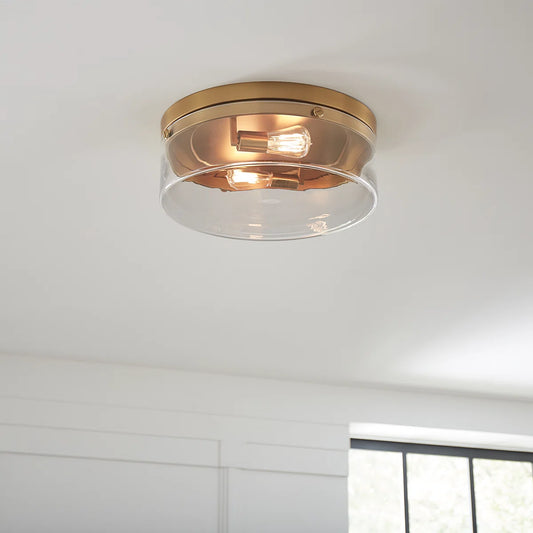 Yari Industrial 2-Light Cylinder Clear Glass Flush Mount Light