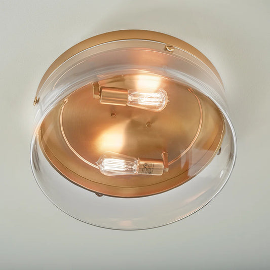 Yari Industrial 2-Light Cylinder Clear Glass Flush Mount Light