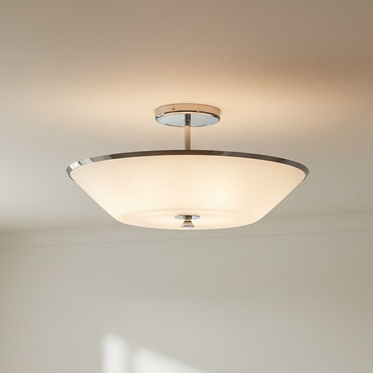 Ysée Minimalist White Glass Bowl Semi Flush Mount Light