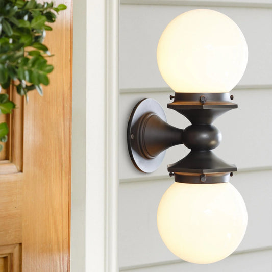 Zethus Industrial Outdoor Globe Glass Double Sconce