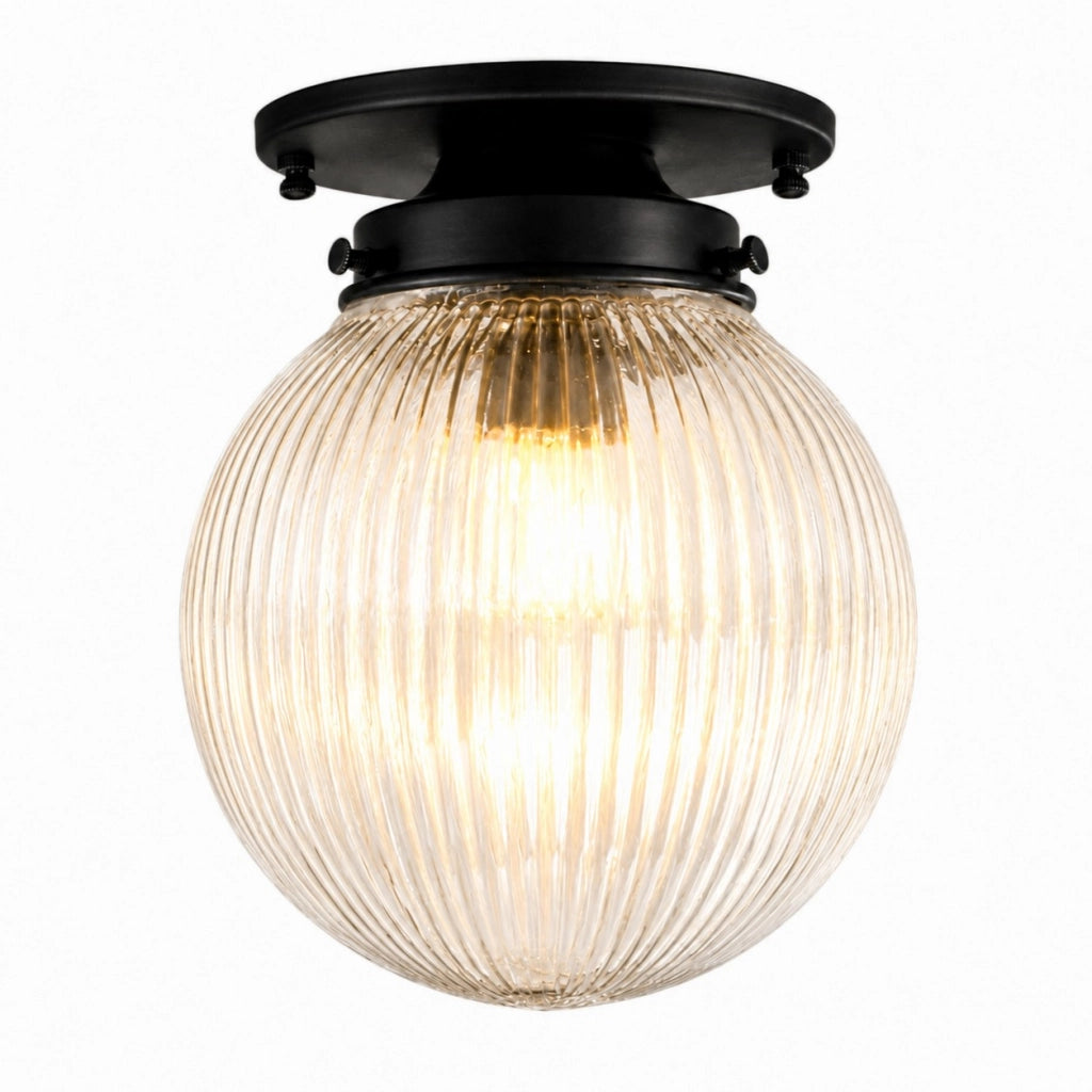 Zylah Vintage Globe Ribbed Glass Flush Mount Ceiling Light