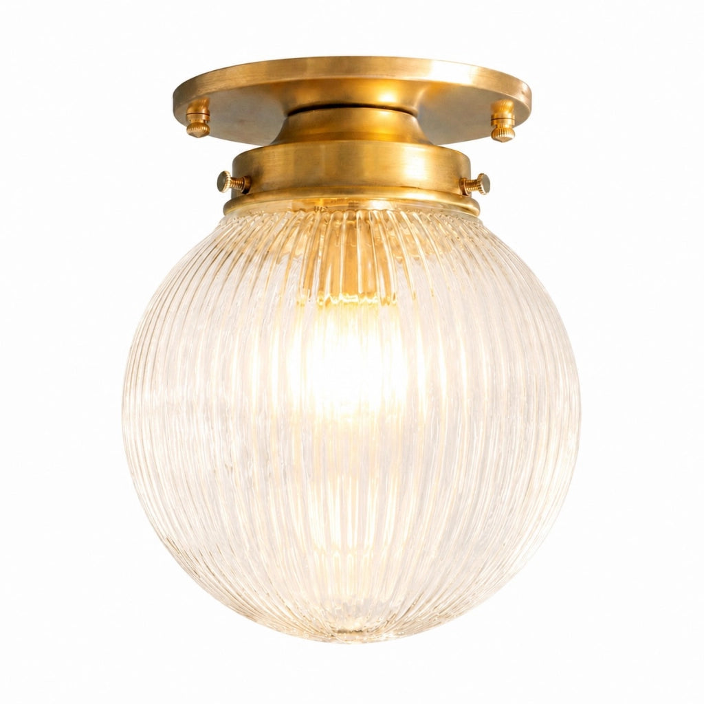 Zylah Vintage Globe Ribbed Glass Flush Mount Ceiling Light Zylah Vintage Globe Ribbed Glass Flush Mount Ceiling Light