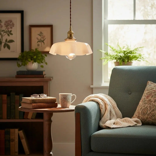 Zylen Vintage Cream Flower Glass Pendant Light