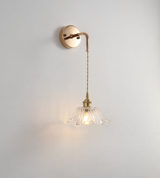 Vintage Brass Flower Glass Wall Sconce
