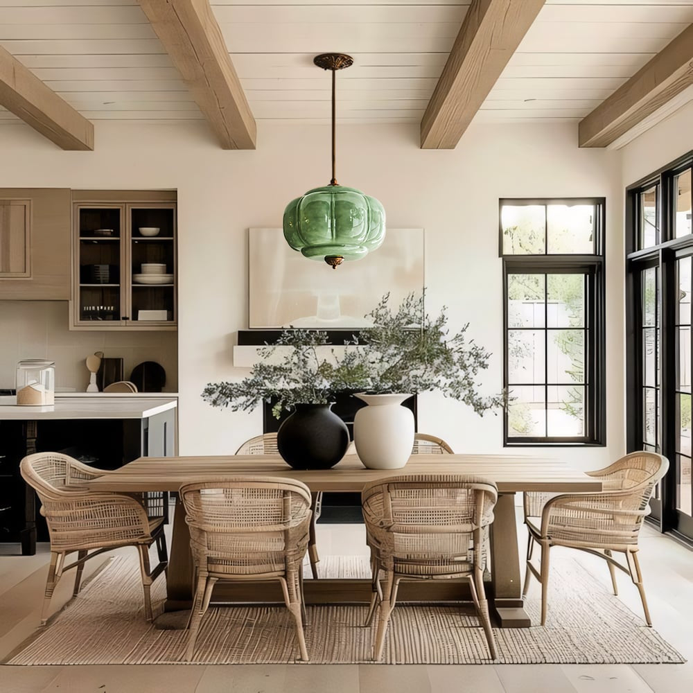 Lumi Antique Brass Green Glass Pumpkin Semi-Flush Mount Eloise Pendant