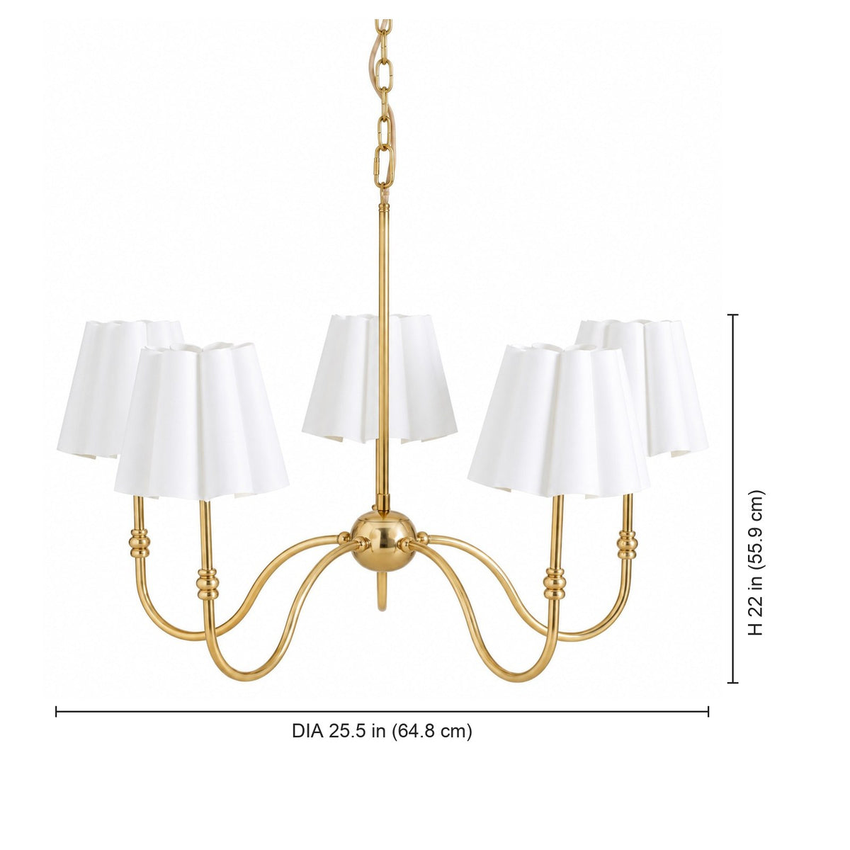 Dimension diagram showing 25.5 in (64.8 cm) diameter and 22 in (55.9 cm) height