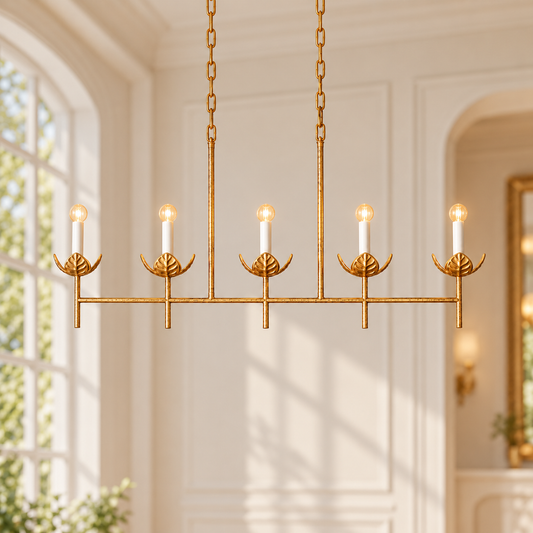 Thorrn Vintage Gold Linear Leaf Chandelier
