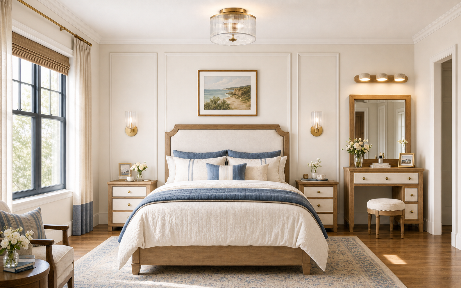 Softly lit bedroom interior