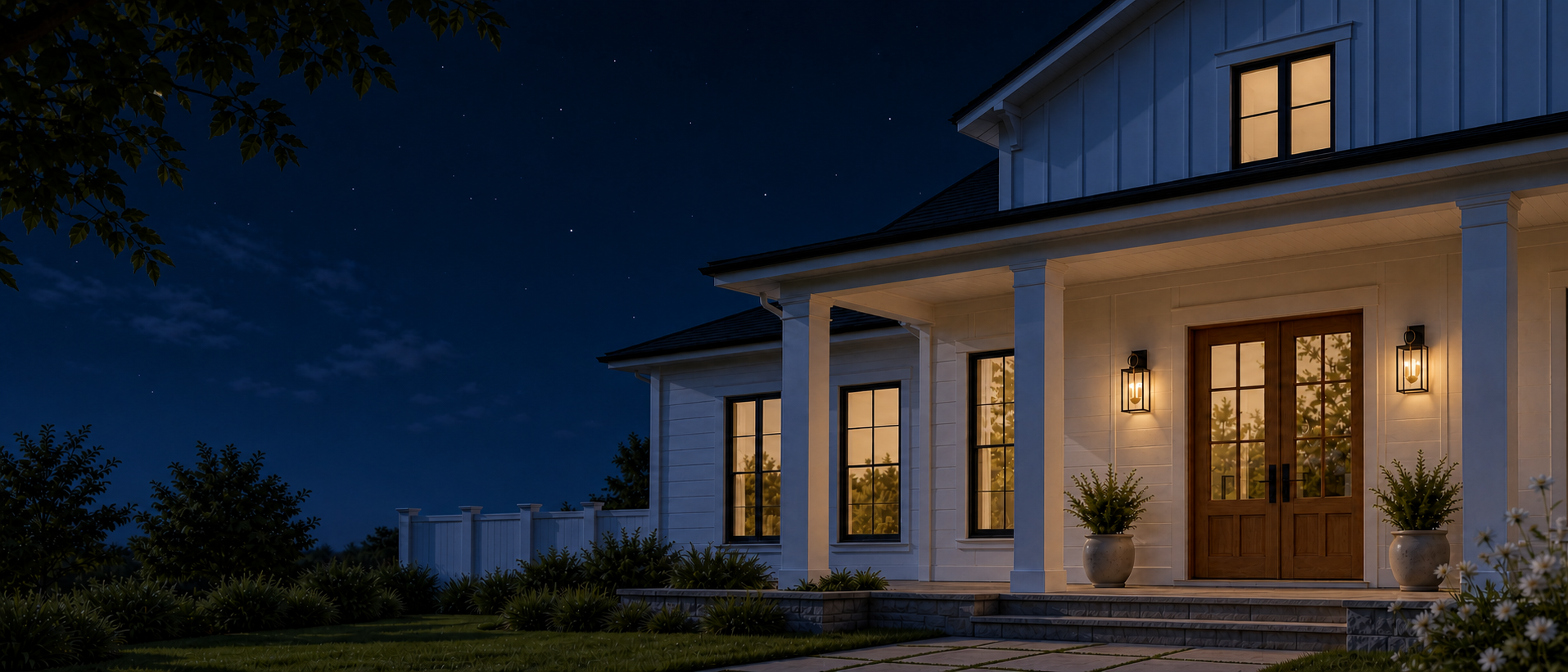 Outdoor terrace glowing at night