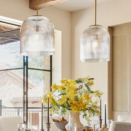 Vireo Farmhouse Cooper Ribbed Glass Pendant Light