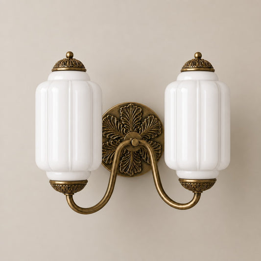 Lumi Vintage Antique Milk Glass Double Eloise Scallop Wall Light