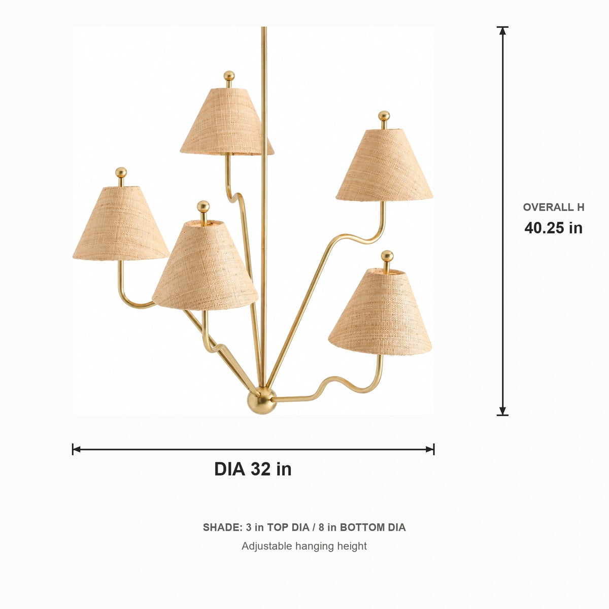 Isolde chandelier dimensions showing 32 inch diameter and 40.25 inch overall height