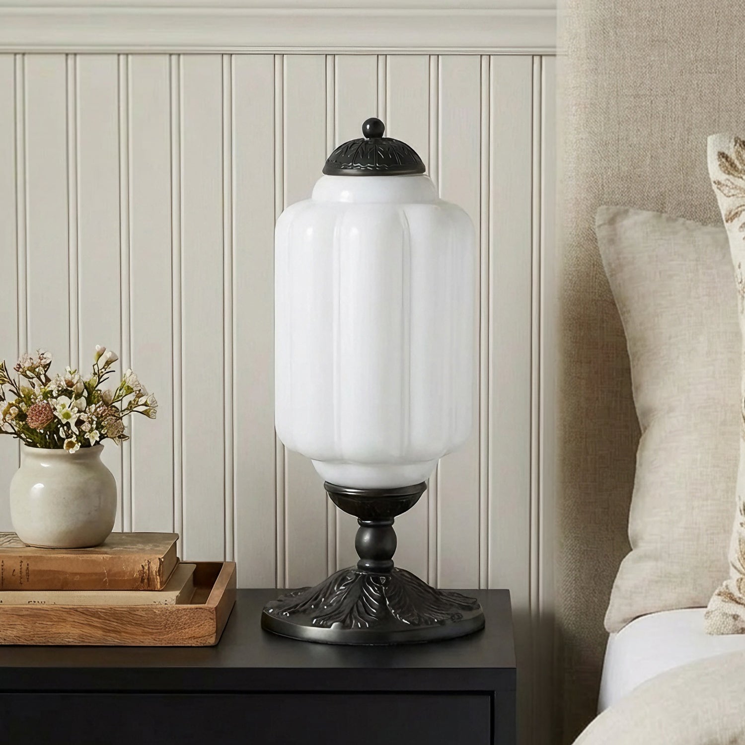 Lumi French Retro Cream Glass Textured Eloise Table Lamp
