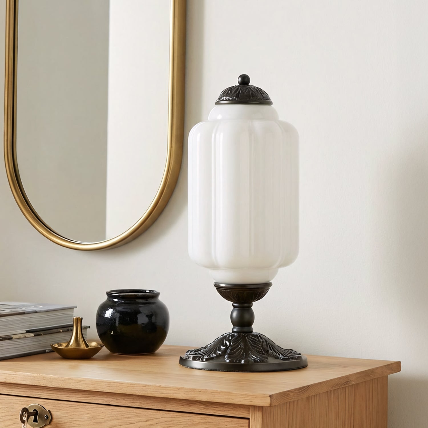 Lumi French Retro Cream Glass Textured Eloise Table Lamp