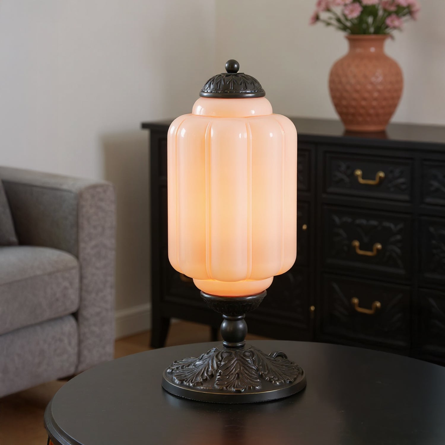 Lumi French Retro Cream Glass Textured Eloise Table Lamp