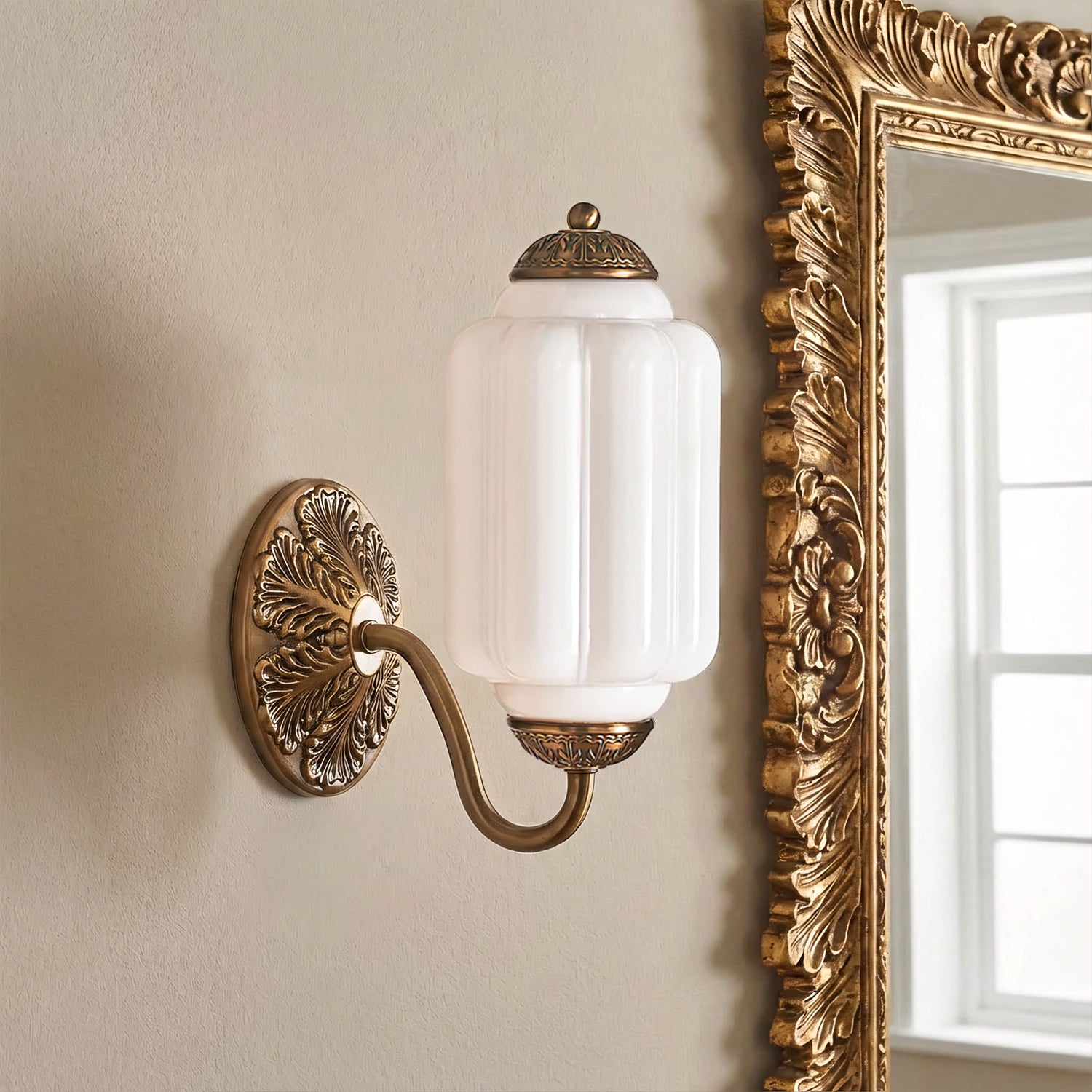 Lumi Vintage Milk Glass Oiled Brass Eloise Sconce
