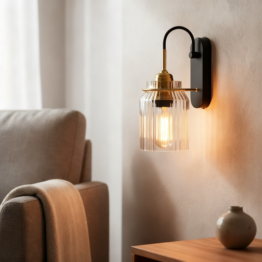 Momus Modern Cylinder Ribbed Glass Wall Sconce