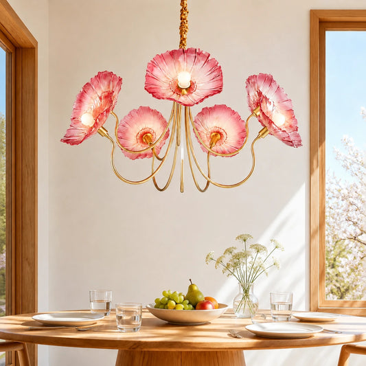 Fiorenza Vintage Ribbed Art Glass Flower Chandelier