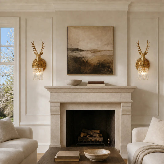 Alaric Vintage Brass Stag Crystal Wall Sconce