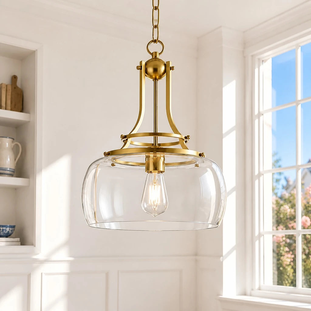 Helios Rustic Round Gold Clear Glass Pendant Light - Clear Glass & Gold product cover