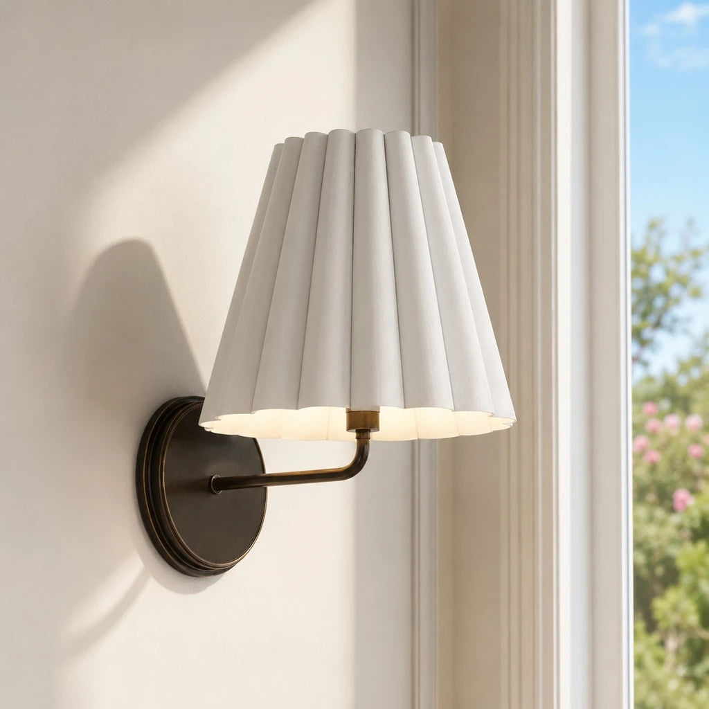 Kaiya Minimalist Textured Linen Fabric Tapered Wall Sconce - Antique Bronze product cover