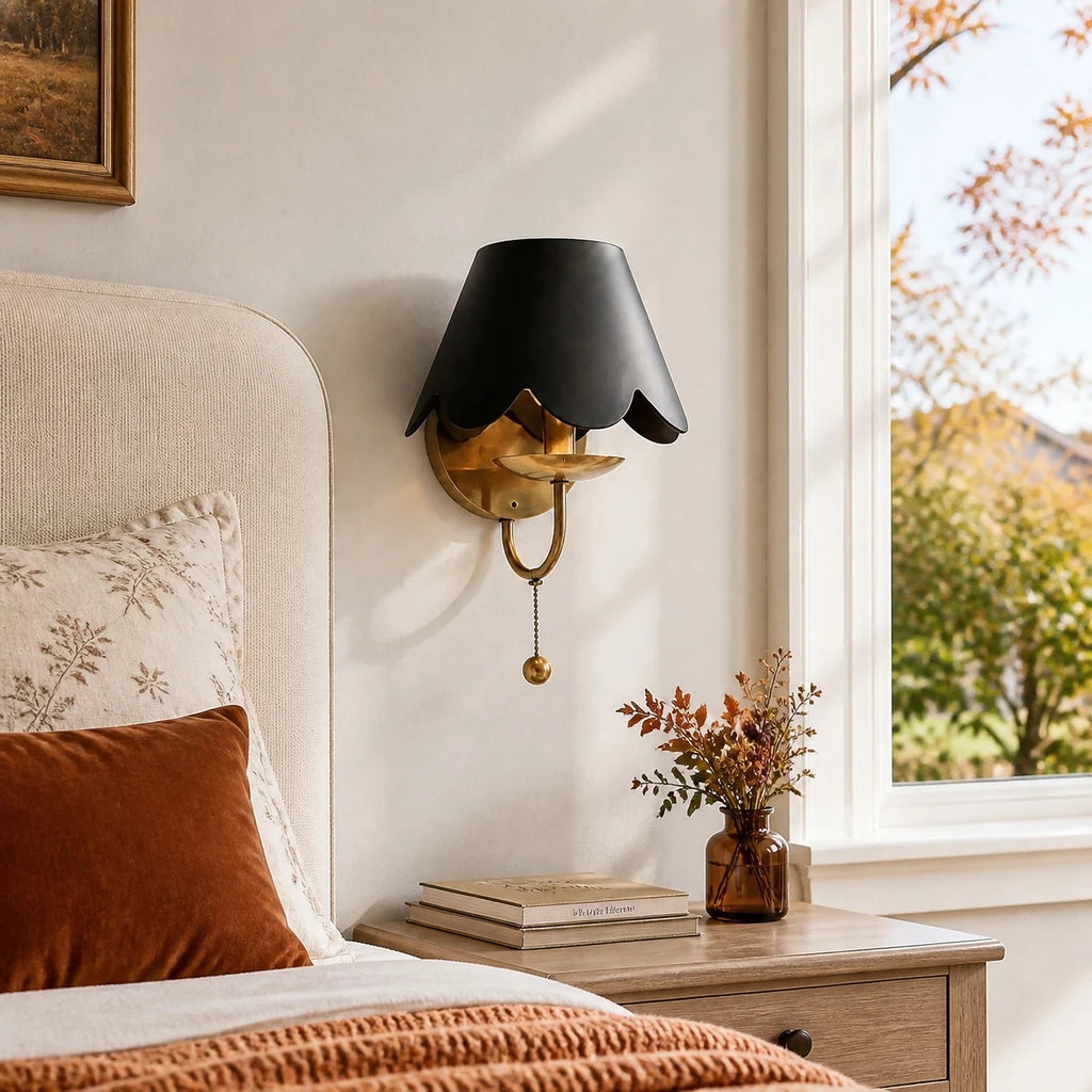 Nessa Mid-Century Petal Metal Wall Sconce - Chocolate Brown & Aged Brass room scene 1