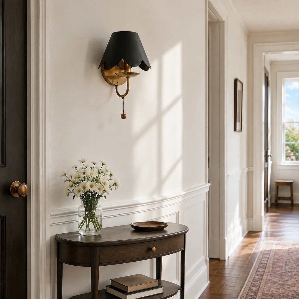 Nessa Mid-Century Petal Metal Wall Sconce - Chocolate Brown & Aged Brass room scene 2