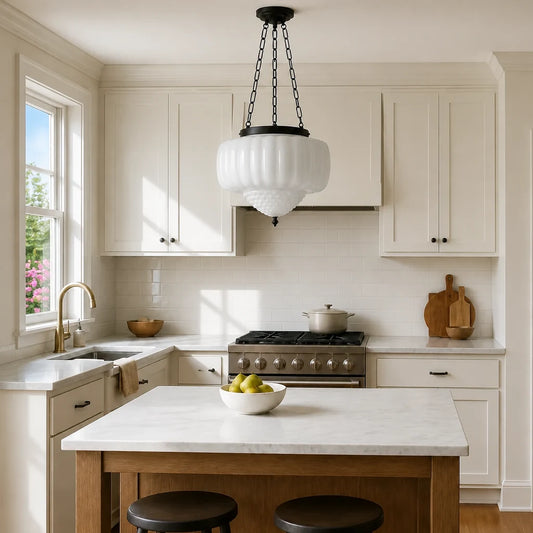 Triton Mid-Century Modern Milk Glass Pendant Light - Opal Glass & Matte Black room scene 1