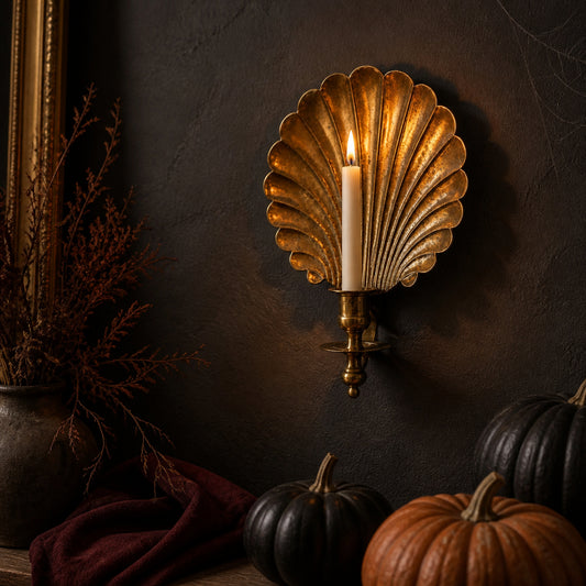 Solenne Vintage Antique Brass Shell Candlestick Wall Sconce