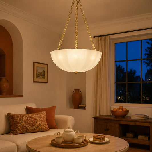 Othyn French Brass Fluted Glass Bowl Pendant Light