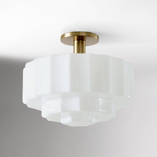 Wren Modern Tiered Textured Milk Glass Flush Mount (14")