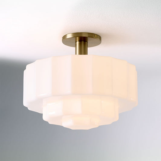 Wren Modern Tiered Textured Milk Glass Flush Mount (14")