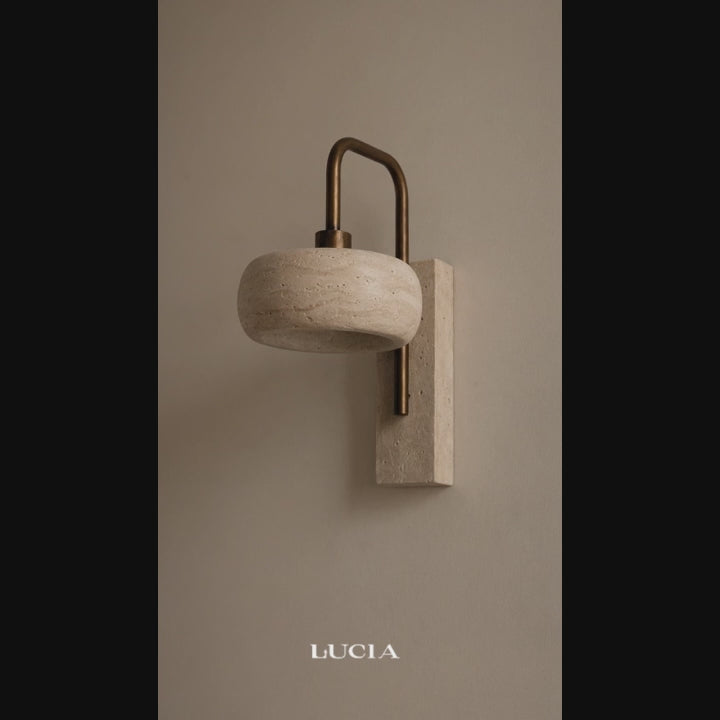 Tavik Vintage Rustic Travertine Stone Cylinder Wall Sconce