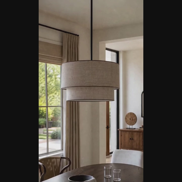 Beck Modern Fabric Natural Linen Double Drum Chandelier