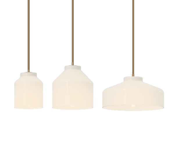 Nerys approved three-size lit comparison with aligned ceiling plates and shade bases, source-faithful geometry