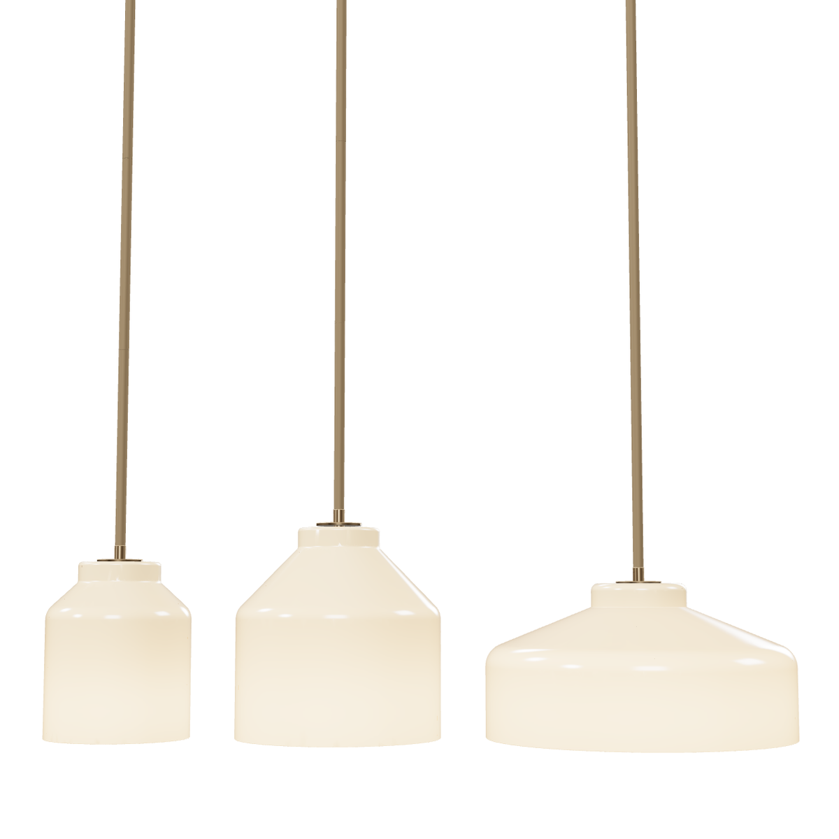 Nerys three-size lit comparison v7 with aligned ceiling plates and shade bases