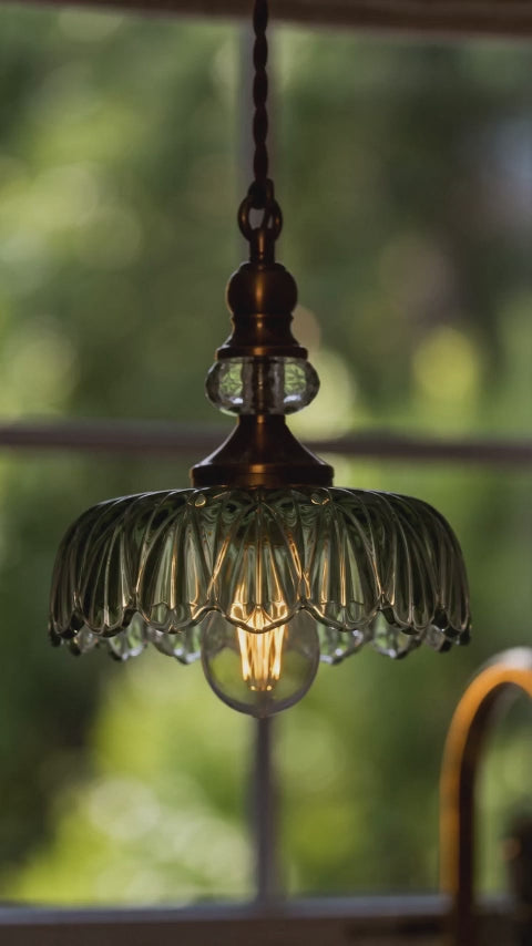 Sylvie Vintage Glass Brass Flower Pendant Light