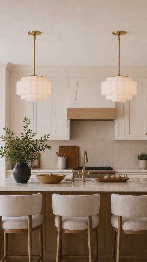 Antique Brass Tiered Opal White Glass Pendant Light