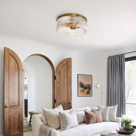 Vesper Farmhouse Round Ribbed Glass Flush Mount Ceiling Light