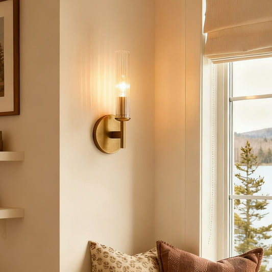 Vireo Farmhouse Cooper Ribbed Glass Tube Sconce