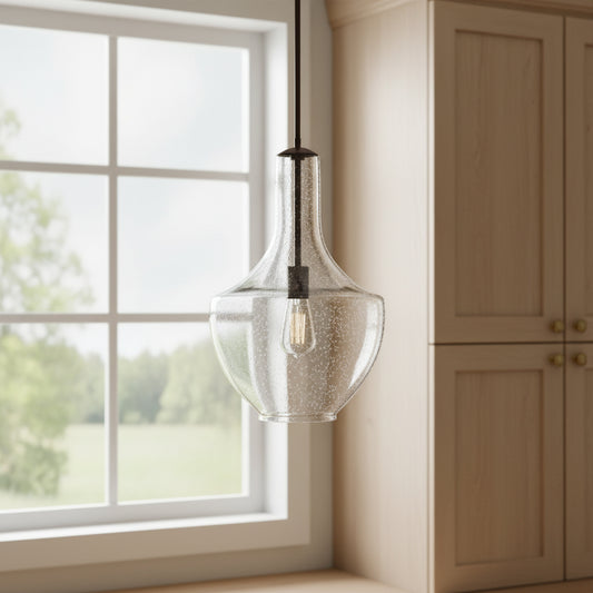 Cedra Modern Farmhouse Bell Glass Adjustable Single Pendant Light