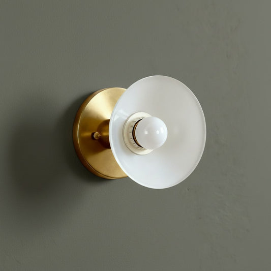 Contemporary 1-Light Round Brass Wall Light