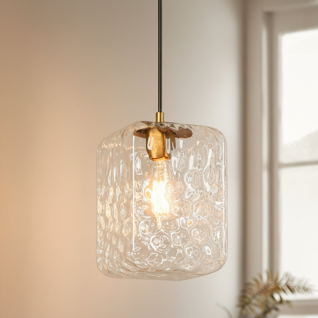 Contemporary Square Water Ripple Glass Pendant Light | LuciaLiving