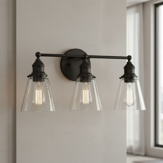 Leah Farmhouse 3-Light Glass Vanity Sconce