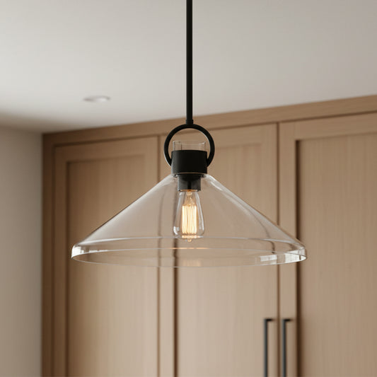 Veda Wide Cone Clear Glass Pendant Light