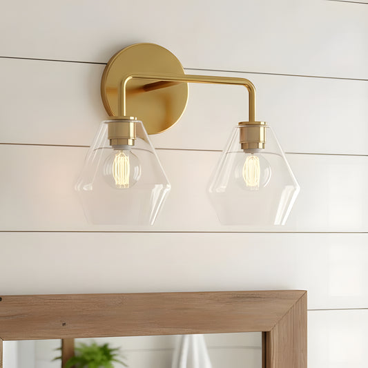 Celeste Modern Sculptural Geometric Brass Glass Wall Sconce