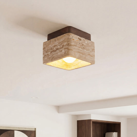 Kairi Square Travertine 1-Light Flush Mount Ceiling Light